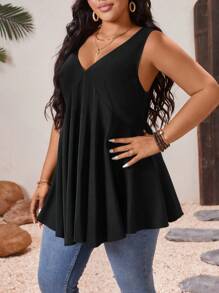 SHEIN LUNE Women's Summer Solid Color Vacation Bohemian Style Sleeveless Top