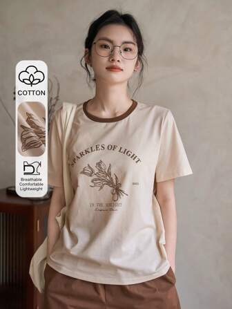 FRIFUL Flower Printed Short Sleeve T-Shirt SPARKLES OF LIGHT 2003 IN THE SUNLIGHT Leisure Time,Graphic Tees