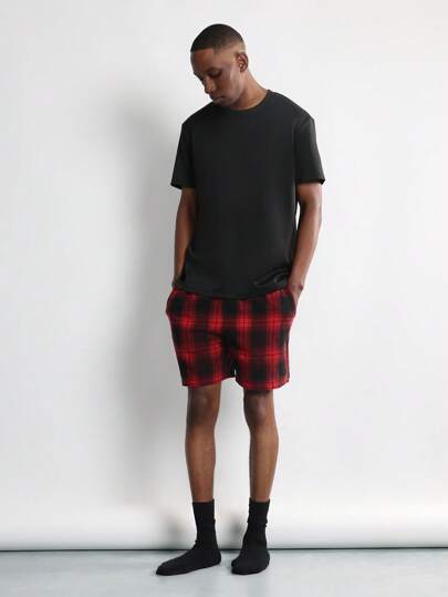 SUMWON Plaid Lounge Set Summer Pajama Set Athletic Sleepwear Coordinated Outfit Two Piece Casual Home Wear Soft Sleep Set