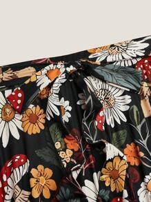 SHEIN LUNE Plus Size Women's Easter Floral Print High Waist Vacation Skirt Fall - Multicolor - View 6