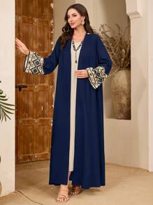 Al Najma 女式袖子拼接几何印花传统端庄优雅阿拉伯长袍，Abaya