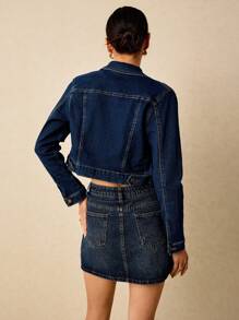 Poéselle 休閒口袋 前紐扣純色女士牛仔夾克 & 外套 - 中等水洗藍 - 查看 5