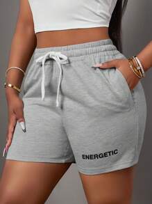 Slaydiva 2025 Spring And Summer New Style Music Festival Easter Western Style Nomadic Style Birthday Party Graduation Season Student Wear Daily Outing Basic And Versatile Leisure Vacation Cruise Travel Beach Seaside Sunbathing Internet Celebrity Hot Style Simple And Casual Street Style Women's Casual Basic Sporty Elastic Waist Letter Logo Print Pocket Fitted Short