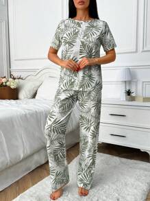 RueChic Conjunto de pijama feminino de algodão com 2 peças e detalhes florais