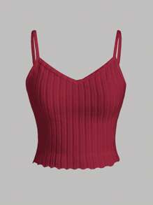 SHEIN Girlism Teen Girl Solid Color Knit Tank Top - Red - View 1