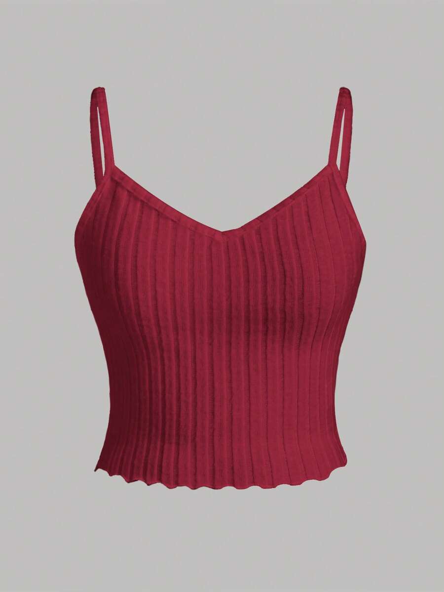SHEIN Girlism Teen Girl Solid Color Knit Tank Top - Red - View 1