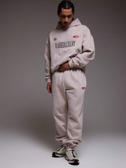 Musero Men Oversized Baggy Cuffed Slogan Embroidered Patches Joggers Tracksuit Bottom Only SPRING SUMMER