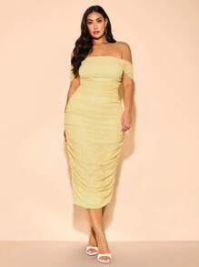 SHEIN BAE Vestido de encaje amarillo claro talla grande para mujer, vestido de vacaciones, vestido de verano, vestido de primavera, vestido pastel, vestido de playa, vestido largo de playa, vestido largo de verano