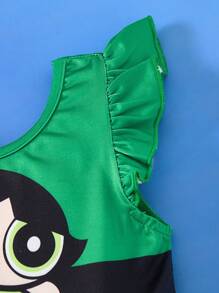 THE POWERPUFF GIRLS X SHEIN Baby Girl Cute Blossom, Bubbles, Buttercup Pattern Splice Mesh Bodysuit - Multicolor - View 6