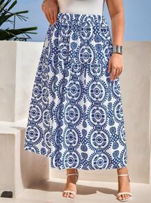 SHEIN Clasi 女士度假风全印花 A 字裙