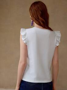 MOTF PREMIUM Camiseta con bordado floral y ribete con volantes - Blanco - Ver 5