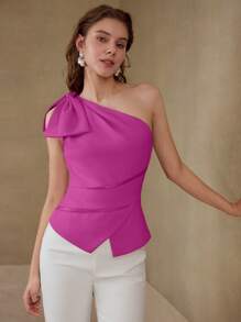 MOTF PREMIUM BLUSA CON CIERRE DE CREMALLERA Y DETALLE DE LAZO - Rosa Fucsia - Ver 6
