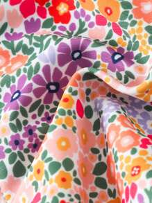 Swim Mod Beach Summer Outfits For Women, Bohemian Random Print Ruffle Edge Tie Front Top And Side Tie Bottoms Two-Piece Swimwear Set - Multicolor - View 6