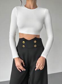 Firerie Pantalon de travail noir taille haute et évasé amincissant pour femmes - Noir - Voir 4