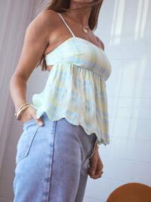 Aralina Plaid Tie Back Flowy Vacation Summer Babydoll Peplum Cami Top - Multicolor - View 6