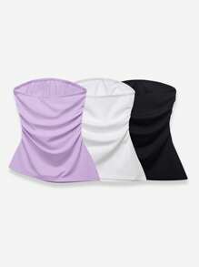 SHEIN EZwear Set de 3 tops bandeau de moda con volantes de unicolor para mujeres