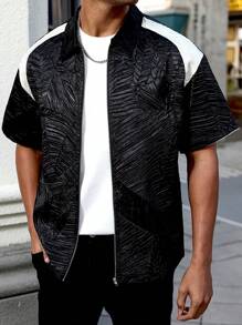 Manfinity Homme 男士时尚拉链拼色衬衫 - 黑色 - 查看 1