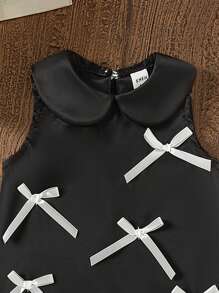 女婴蝴蝶结连衣裙无袖 A 字形翻领连衣裙舒适、时尚、正式风格或婚礼服装，适合幼儿女孩，优雅、甜美、可爱、时尚