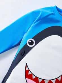 SHEIN 1 pezzo Costume da bagno a una pezza con motivo a squali per ragazzo giovane, design a maglia carino e alla moda con pinna dello squalo 3D, per spiaggia, costume da bagno, surf, primavera/estate