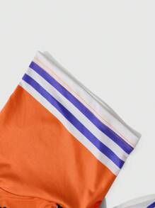 PAVTROS Manfinity Streetrush 男士落肩 V 领撞色图案印花短袖篮球球衣款式 T 恤 男士简约英文文字图案印花 T 恤，图案男士 T 恤，超大 T 恤，男友礼物 街头服饰衬衫 街头服饰男士衬衫 男士衬衫 街头服饰 - 橘色 - 查看 4