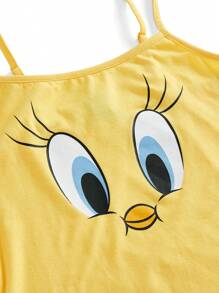 LOONEY TUNES X SHEIN Women's Yellow Cute Tweety Cartoon Graphic Cami Sleep Dress, Summer - Yellow - View 4