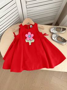 SHEIN Baby Girl Cute Pink Floral Sundress, Summer - Red - View 10