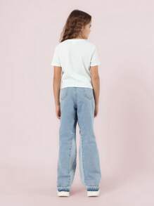 SUMWON Flare Fit Y2K Style Jeans With Contrast Panel Detail, Casual Retro Denim Bottoms For School, Weekend, Fall Spring Fashion - Multicolor - View 4