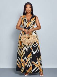 SOLERSUN Plus Size Women's Sleeveless Floral Elasticated Waist Maxi Dress For Summer Vacations And Everyday Wear - Black - View 3