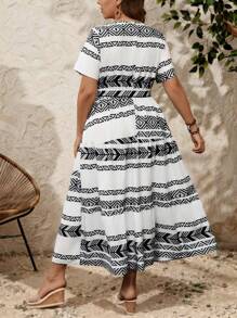 Breezaya Robe casual à nœud papillon avec imprimé bohème, grande taille, printemps/été