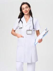 Scrubzie 短袖衬衫领多口袋女士实验室外套/白大褂