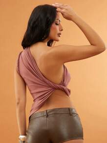 SHEIN Unity Braided Shoulder Solid Color Asymmetrical Summer Top Music Festival Elegant Vacation Spring Break Brunch Party Thanksgiving Christmas NYE New Years Eve Outfits For Women