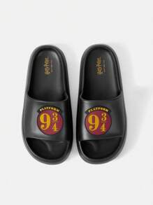 HARRY POTTER X SHEIN Black Letter & Numeric Pattern Ladies Lightweight Slippers, Suitable For Going Out And Home Wear,Gifts,EVA For Casual Beach Style - Black - View 5