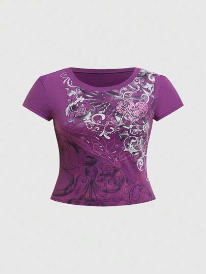 Grunge Punk تي شيرت تي شيرت برقبة دائرية ذو خصر متناسب بطبعة قلب وكرمة بطراز رجعي بشكل متردي لأيام الحب مقاس كبير