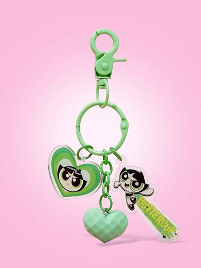 THE POWERPUFF GIRLS X SHEIN 时尚可爱心形和金凤花图案亚克力钥匙扣