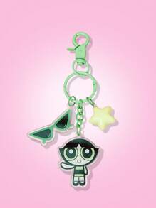 THE POWERPUFF GIRLS X SHEIN 时尚可爱太阳镜和金凤花图案亚克力钥匙扣 - 綠色 - 查看 4