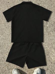 Manfinity Roghcode Men's Casual Simple Stylish Shirt Set, For Everyday Wear - Black - View 2