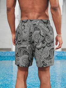 Manfinity Shorts de playa con cordón para hombre con estampado de paisley