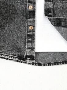 Young Boy Casual Solid Washed Loose Denim Jacket For Autumn Chic Outfits For Autumn/Winter - Black - View 5