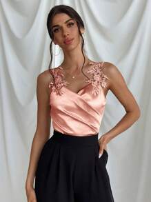 Firerie Women Lace Strap Wrap Elegant Bodysuit For Commuting - Dusty Pink - View 3