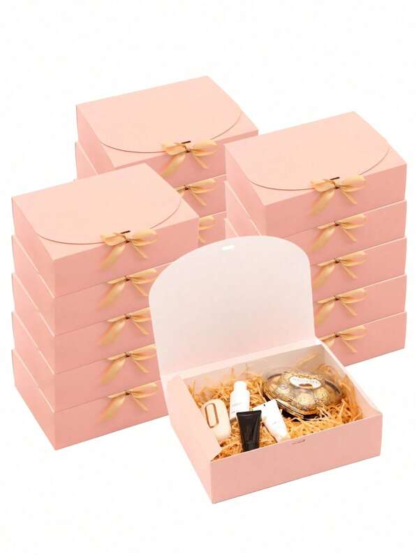 SHEIN 5 stuks/2 stuks - Geschenkdoos en deksel, grote roze geschenkdoos van 10,6 x 8 x 3,2 inch, suggestiedoos voor bruidsmeisjes en lint, zijden cartoon bruiloft, huwelijksverjaardag, verpakking, geschenk, verjaardag, babyshower, Thanksgiving, feest en festival.