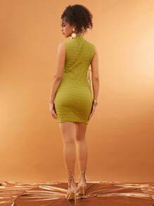SHEIN Unity Vestido de verano de cuello alto sin mangas con textura, para eventos especiales, como el Día de San Patricio, bodas, fiestas, ocasiones especiales y festivales musicales para mujer