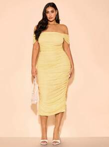 SHEIN BAE Vestido de encaje amarillo claro talla grande para mujer, vestido de vacaciones, vestido de verano, vestido de primavera, vestido pastel, vestido de playa, vestido largo de playa, vestido largo de verano
