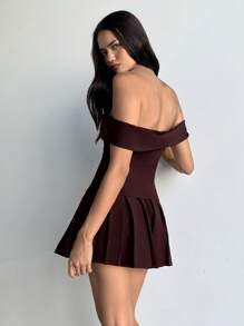 Aloruh Women's Spring Suit, Fashionable Business Commuting, Old Money Style, Simple Solid Color Modern Suit, Street Casual Burgundy Suit Suit, Ancora Red Off-Shoulder Office Suit Two-Piece Suit, Suitable For Teacher's Day, Easter, Music Festival, Party, Modest, Mother's Day, Daily Wear,Summer Elegant 2pcs