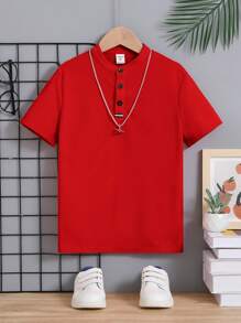 SHEIN Camiseta Polo De Manga Corta Y Color Sólido Cómoda Para Niño Intermedio, Ideal Para Uso Informal