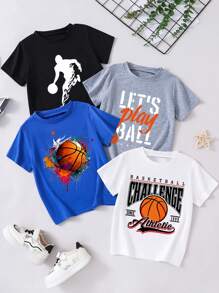 Young Boy Casual Simple Pattern Short Sleeve Round Neck T-Shirt, Suitable For Summer - Multicolor - View 1