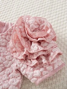 Young Girl Summer Pink Jacquard Lotus Sleeve Back Zip Casual Romper,Holiday,Summer,Travel - Pink - View 3