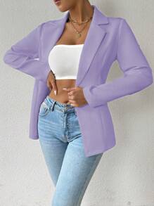 Chiquease Áo khoác vest đi làm đơn giản màu trơn - Màu tím hoa cà - Xem 7