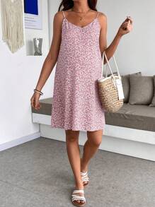 SHEIN Maternity Dress Spaghetti Strap, Simple & Fashionable, Suitable For Summer - Pink - View 5
