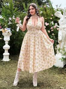 Lyrianda Plus Size Halter Hals Casual Zomerjurk