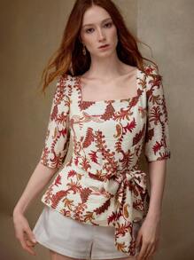 MOTF PREMIUM 全身印花荷叶边衬衫 - 紅白色 - 查看 6